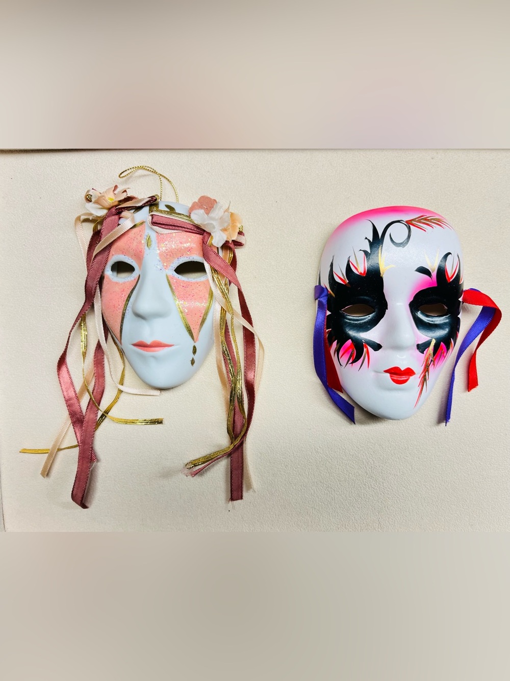Vintage Masquerade Masks Set of 2 Silvestri & Unbranded Handcrafted